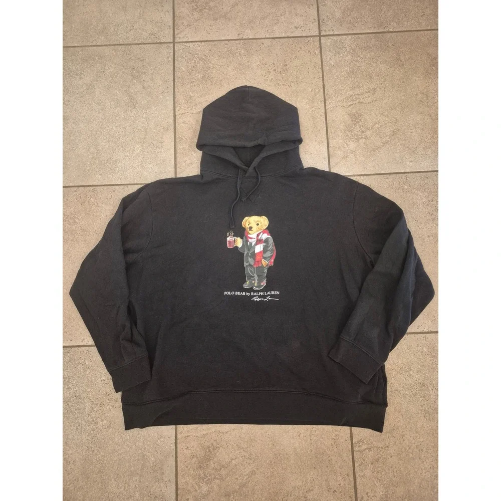 Polo Ralph Lauren POLO BEARD Men's Black Hoodie Fleece 2XLT Cocoa Beard Graphic